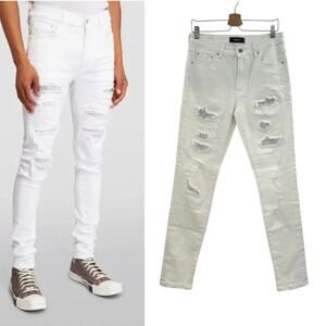 Amiri White Crystal Jeans Rhinestone Skinny Denim Thrasher Distressed Size‎ 32